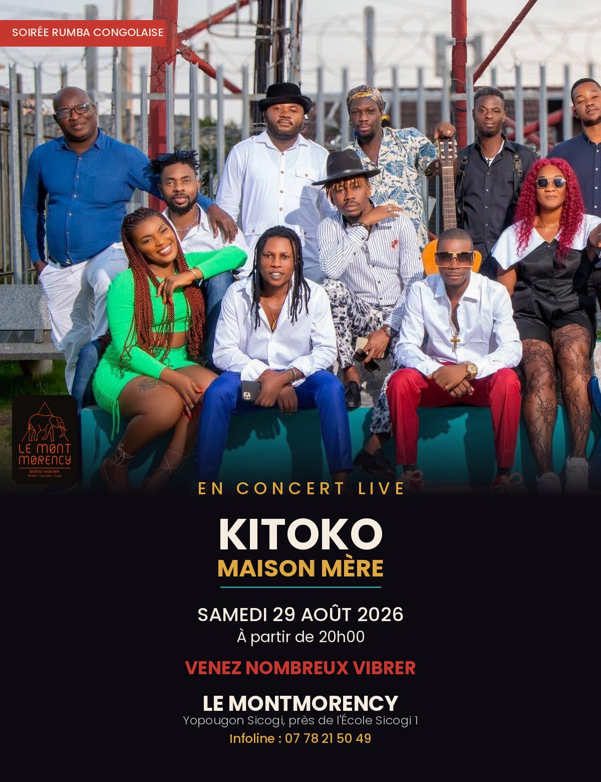 Affiche — Soirée Rumba Congolaise, Kitoko Maison Mère en concert live au Montmorency le samedi 29 août 2026