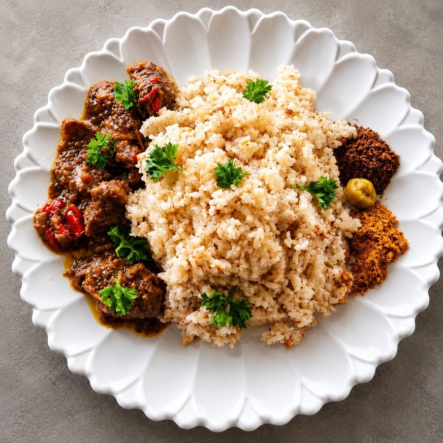 Riz Soumara Lafri — riz au soumara servi avec sa viande mijotée